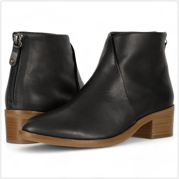 Soludos Venetian Black Leather Ankle Bootie Boots Stacked Block Heel NEW NIB 6 - Picture 1 of 10